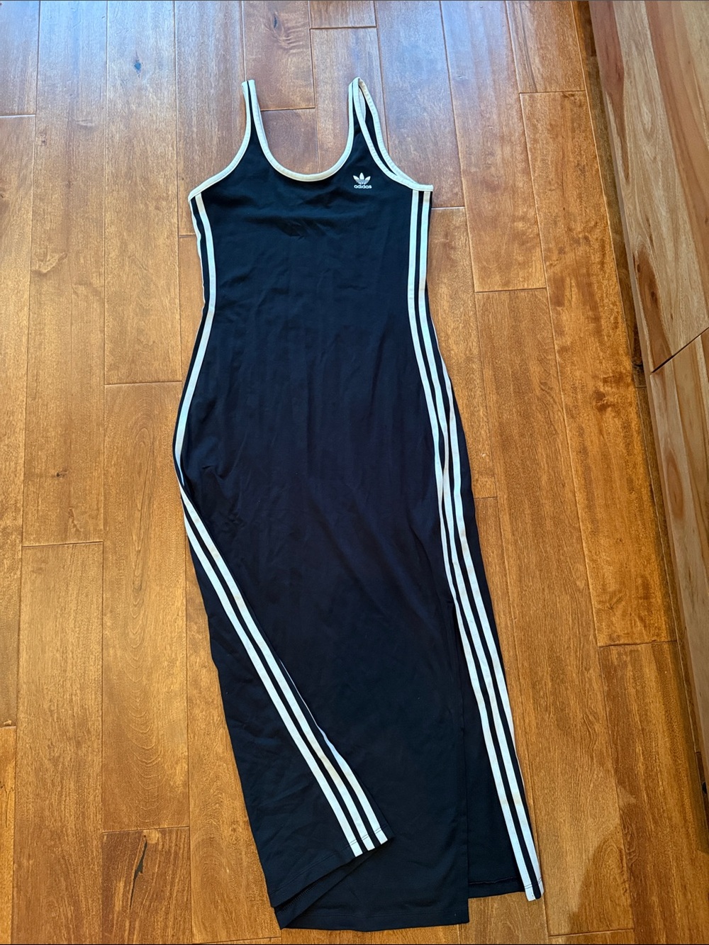 adidas Black Maxi Tank Dress with White Three-Stripe Trim